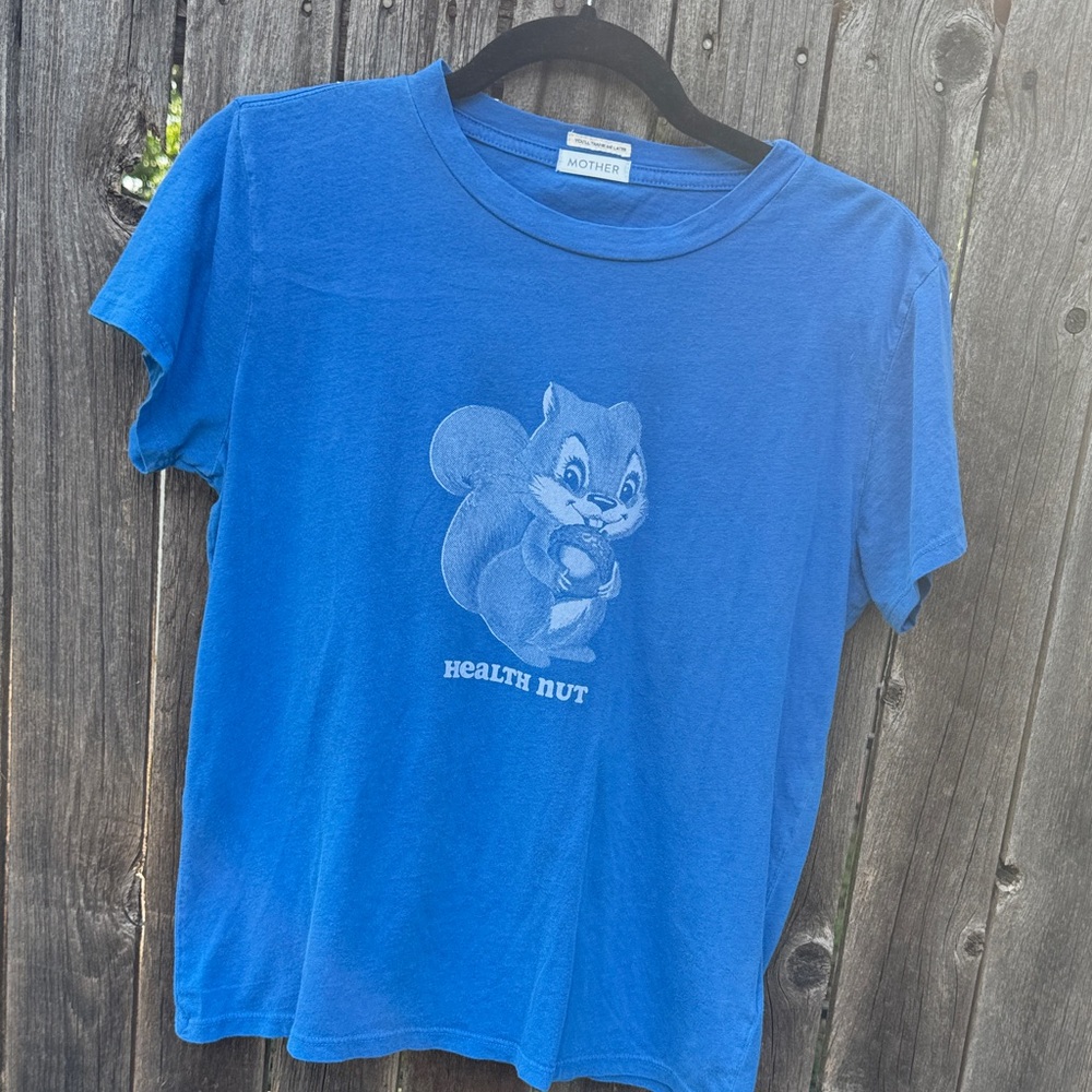 MOTHER Blue health nut Tee with Squirrel Graphic